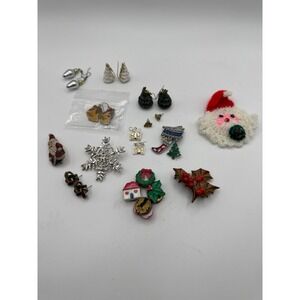 Lot of Christmas jewelry - modern and vintage earrings pins button covers brooch